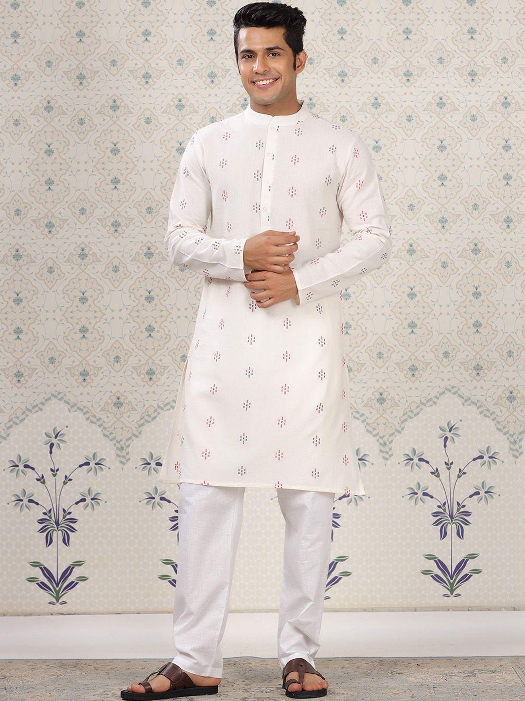 ode by house of pataudi men off white regular pure cotton kurta with pyjamas