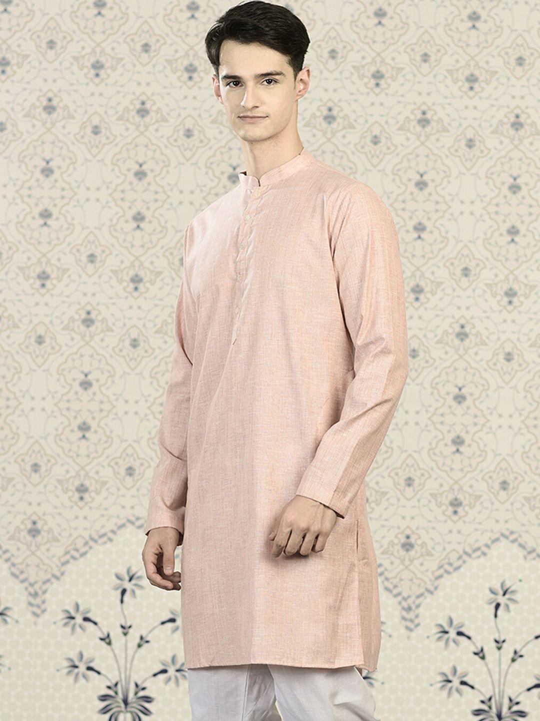 ode by house of pataudi men orange thread work kurta