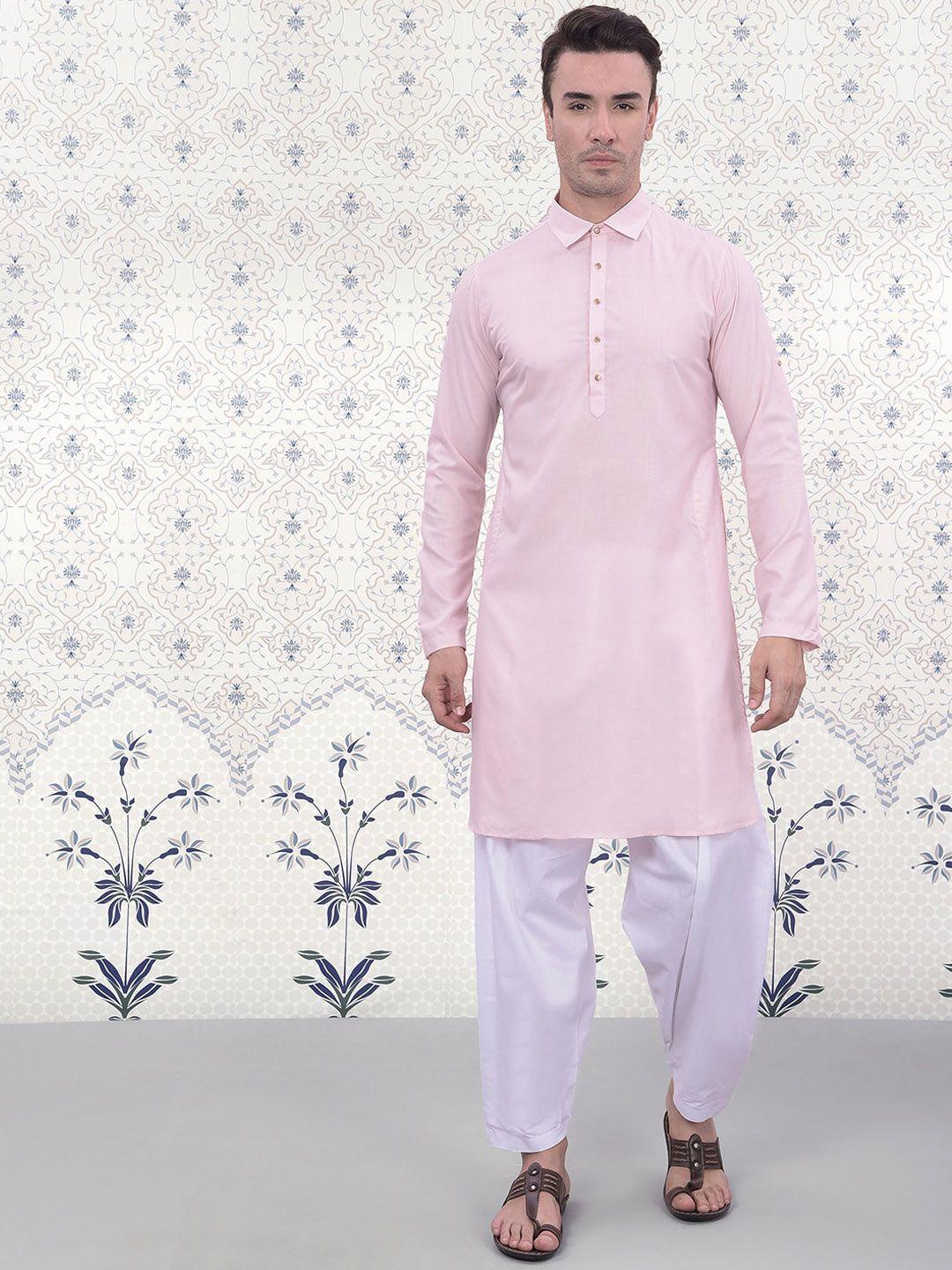 ode by house of pataudi men pink regular kurta with salwar