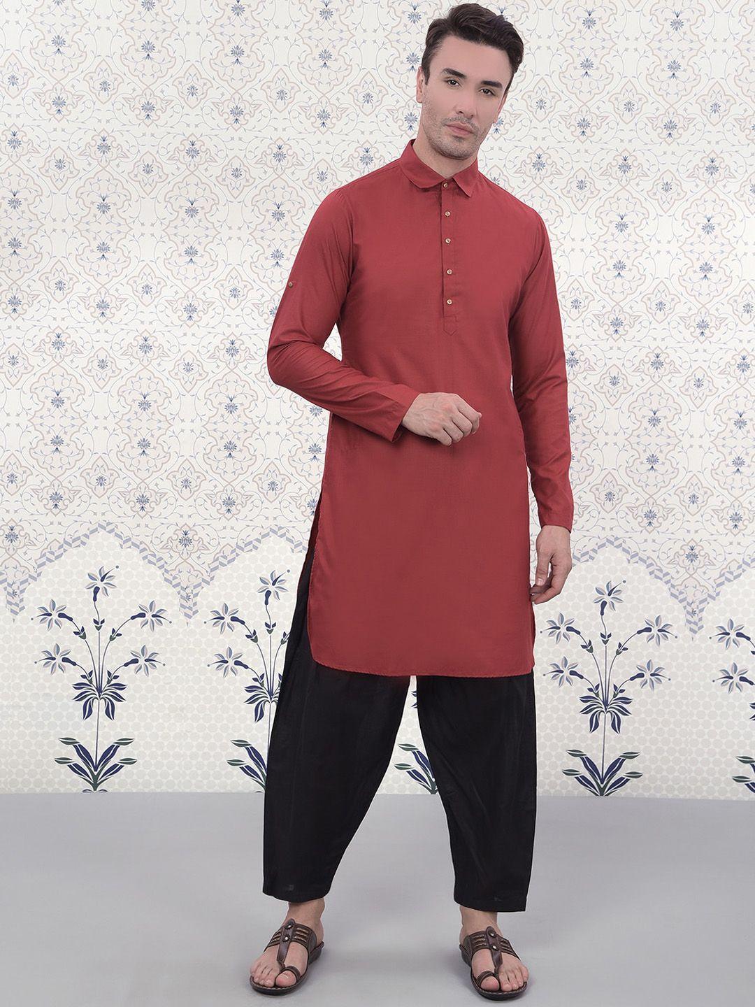 ode by house of pataudi men red regular kurta with salwar