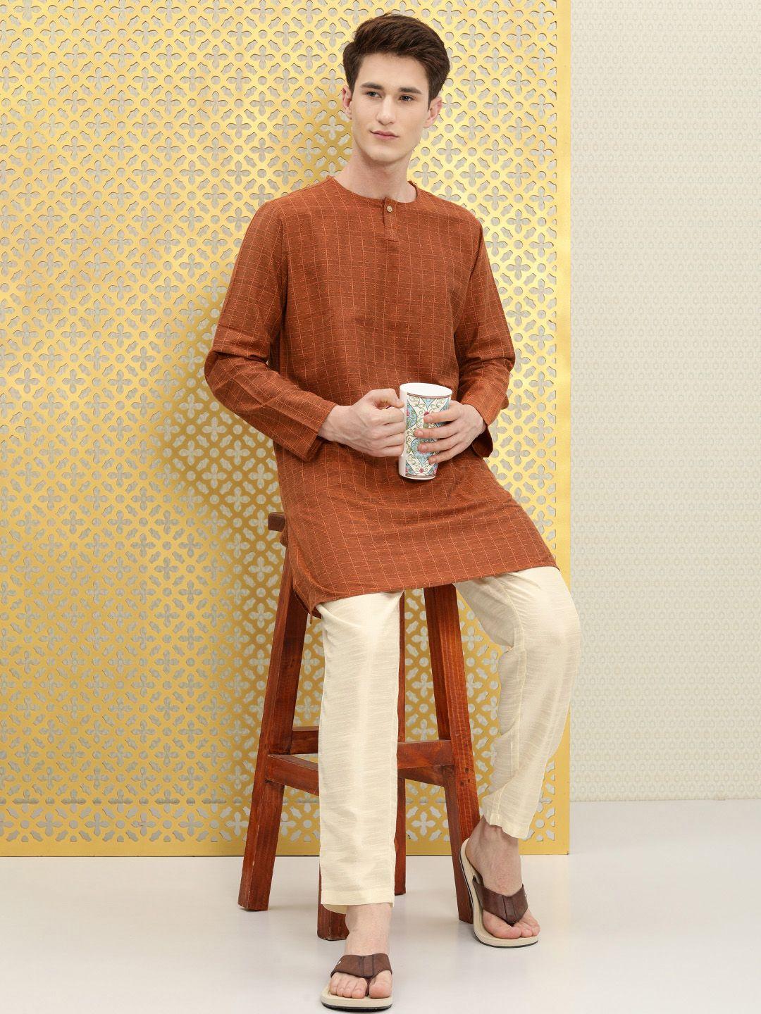 ode by house of pataudi men self design kurta with trousers