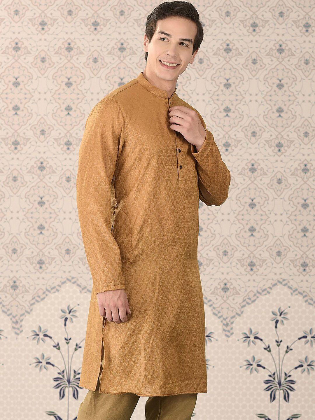 ode by house of pataudi mustard yellow mandarin collar woven design straight kurta