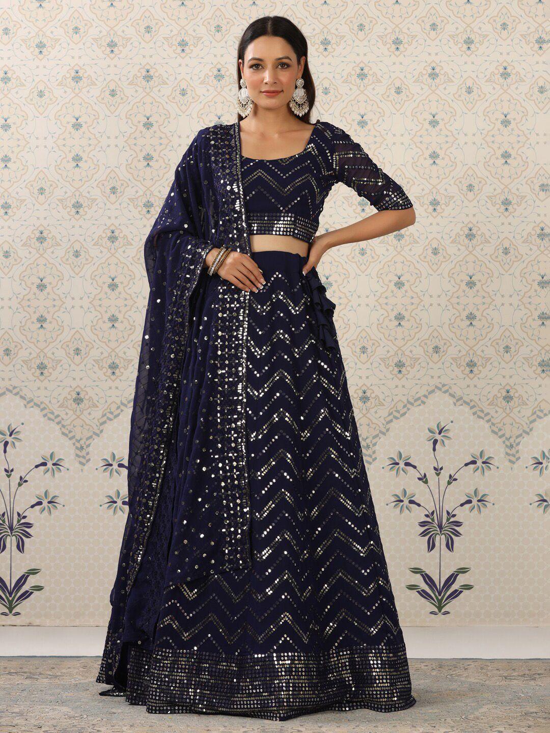 ode by house of pataudi navy blue embellished semi-stitched lehenga choli with dupatta