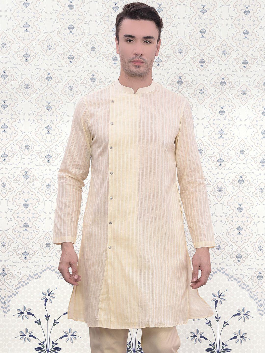 ode by house of pataudi off white striped straight kurta