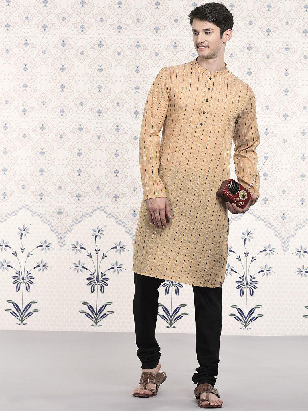 ode by house of pataudi orange striped mandarin collar kurta with churidar