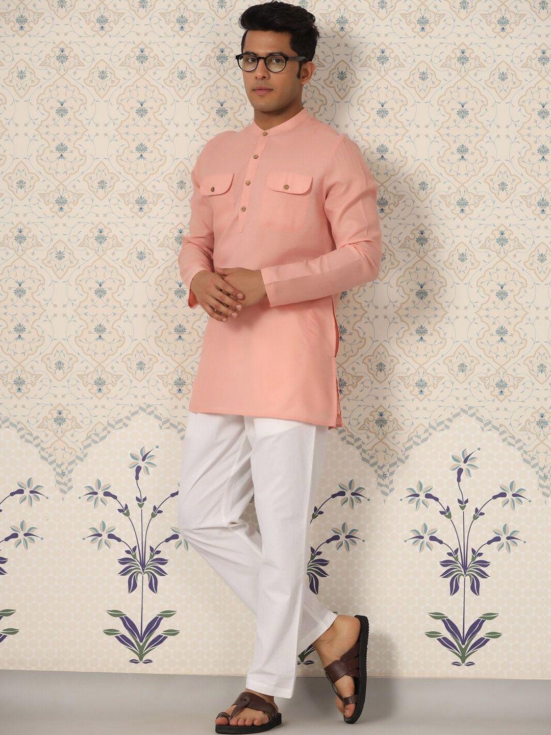 ode by house of pataudi peach-coloured pathani short kurta