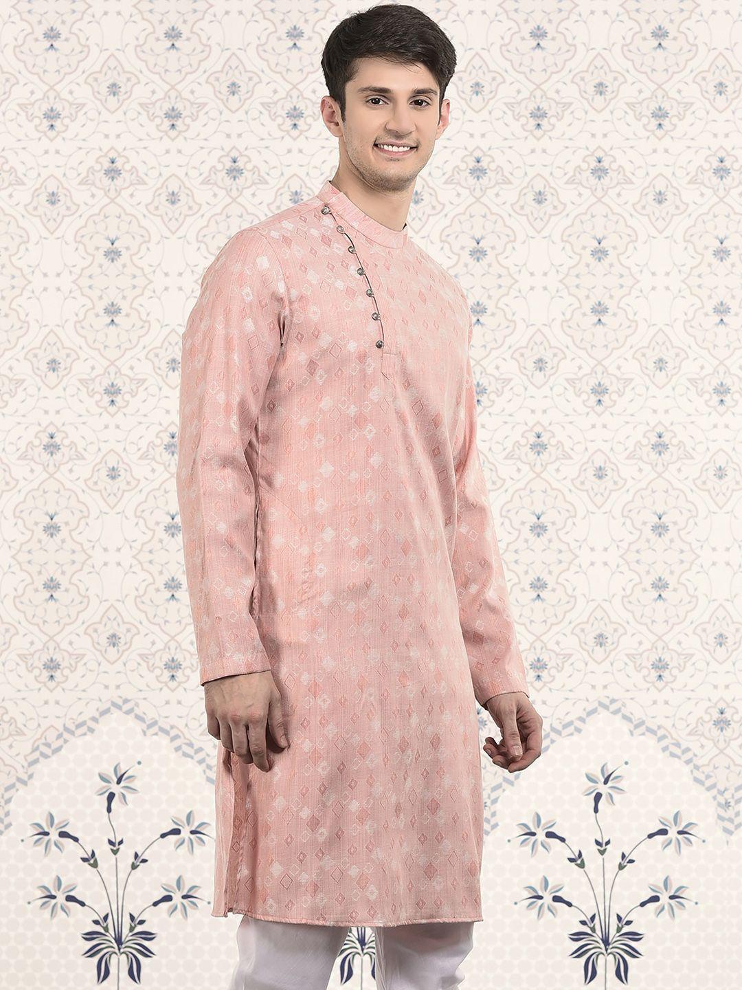 ode by house of pataudi pink geometric woven design regular jacquard kurta