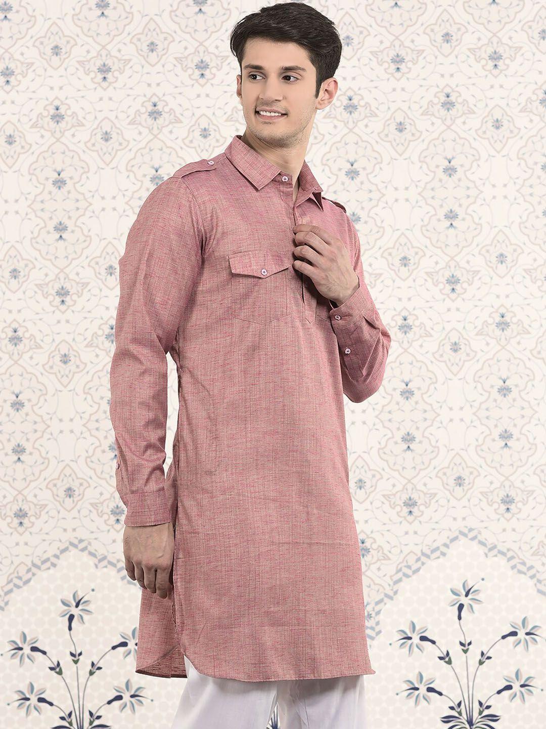 ode by house of pataudi pink woven design jacquard pathani kurta