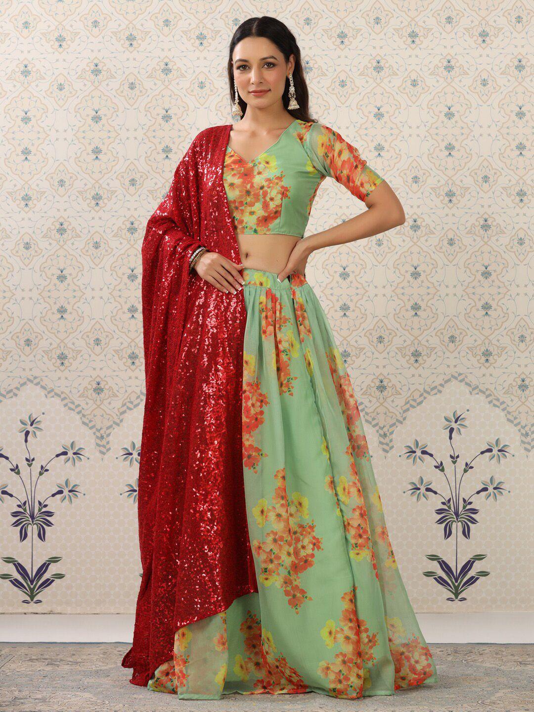 ode by house of pataudi printed semi-stitched lehenga & unstitched blouse with dupatta