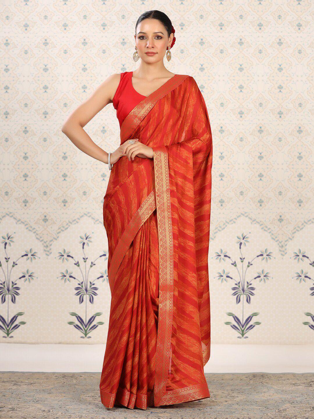 ode by house of pataudi red & orange floral poly georgette designer saree