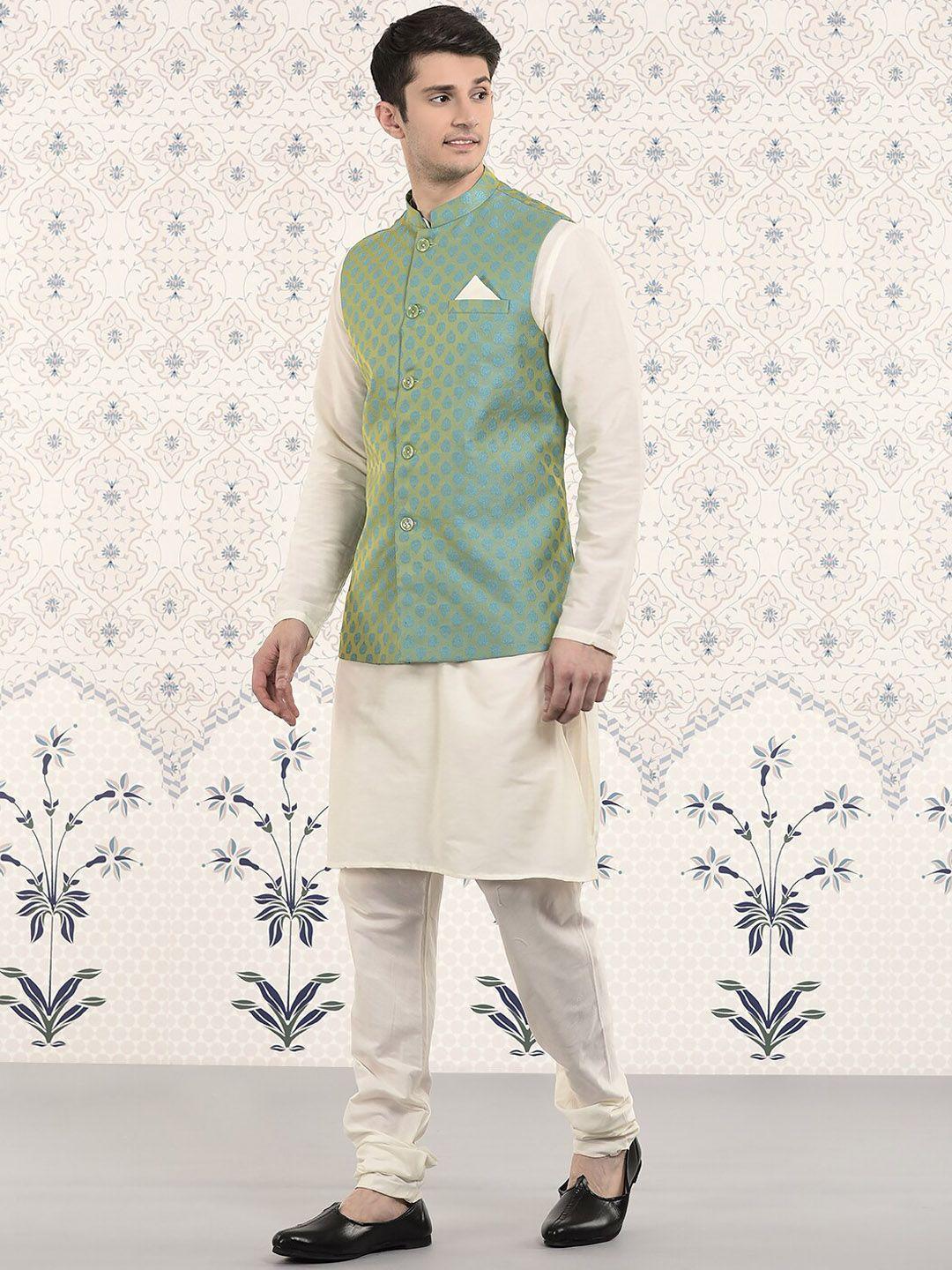 ode by house of pataudi regular kurta with churidar & nehru jacket