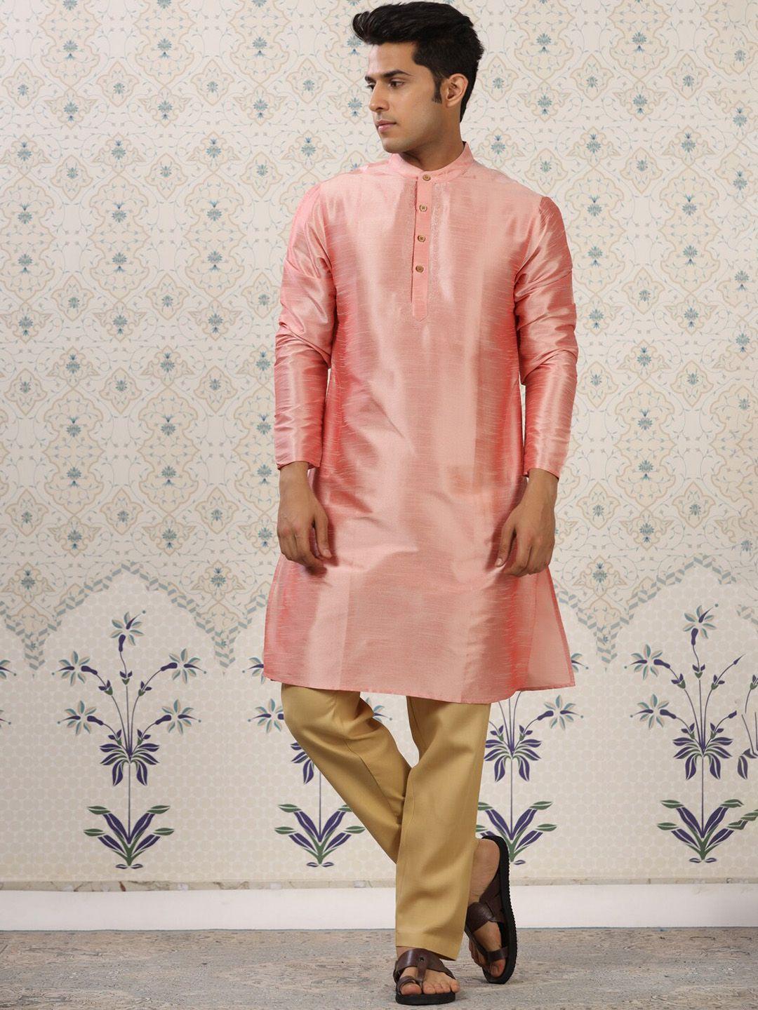 ode by house of pataudi rose gold band collar straight  kurta