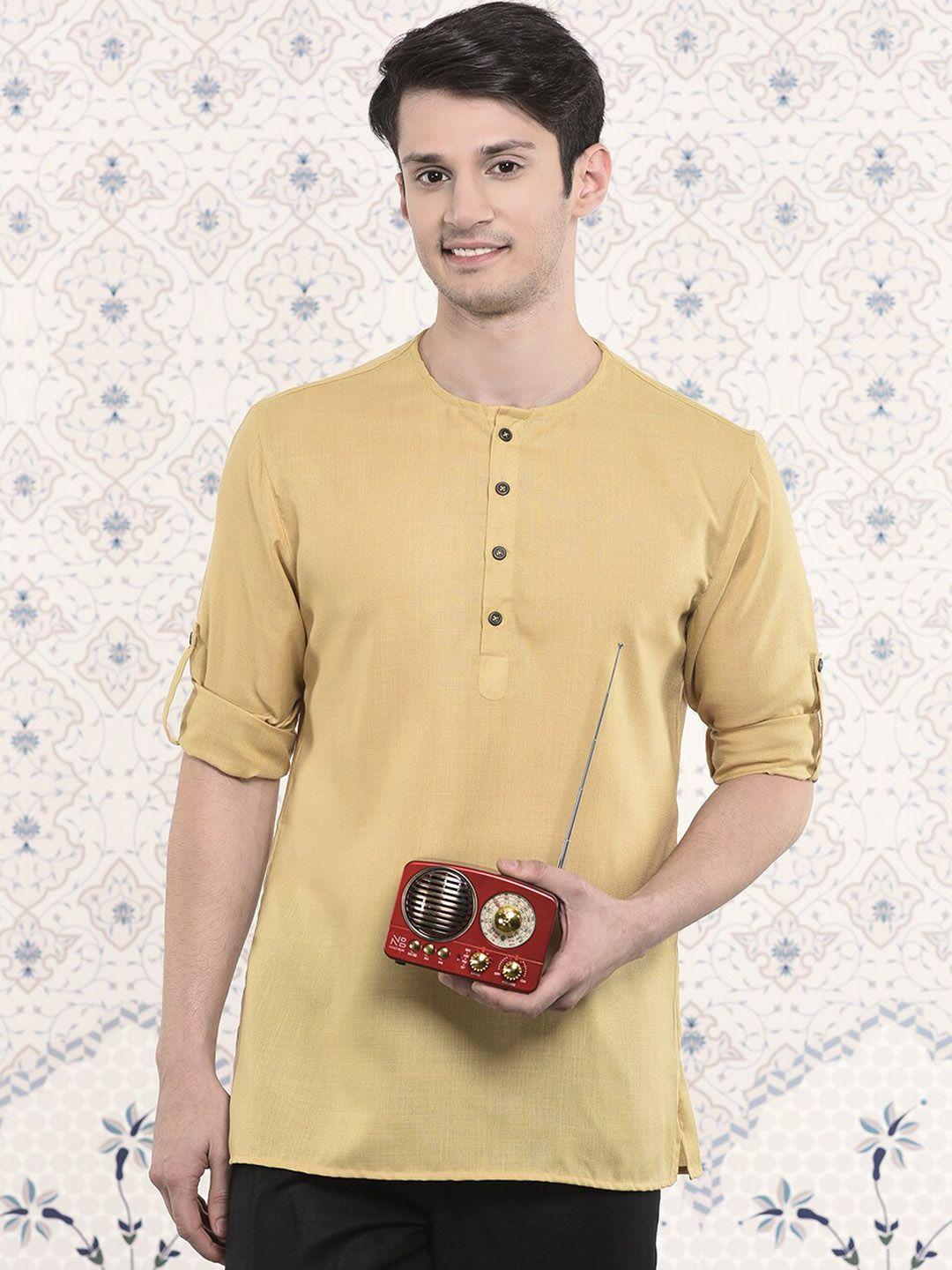 ode by house of pataudi round neck roll up sleeves silk cotton short kurta