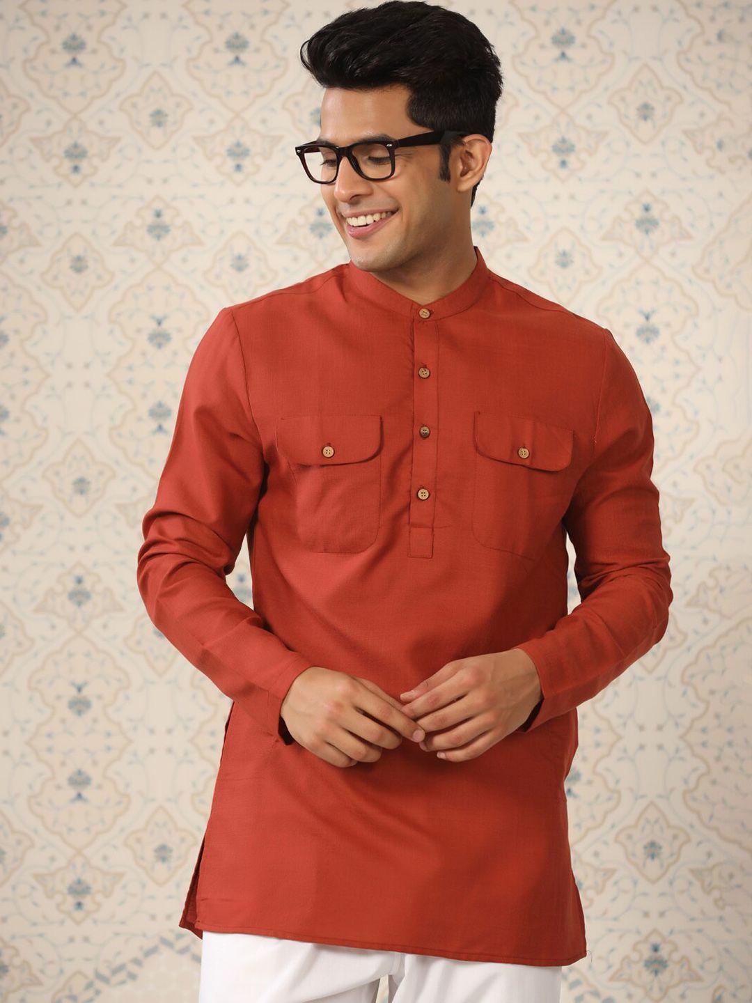 ode by house of pataudi rust band collar straight kurta