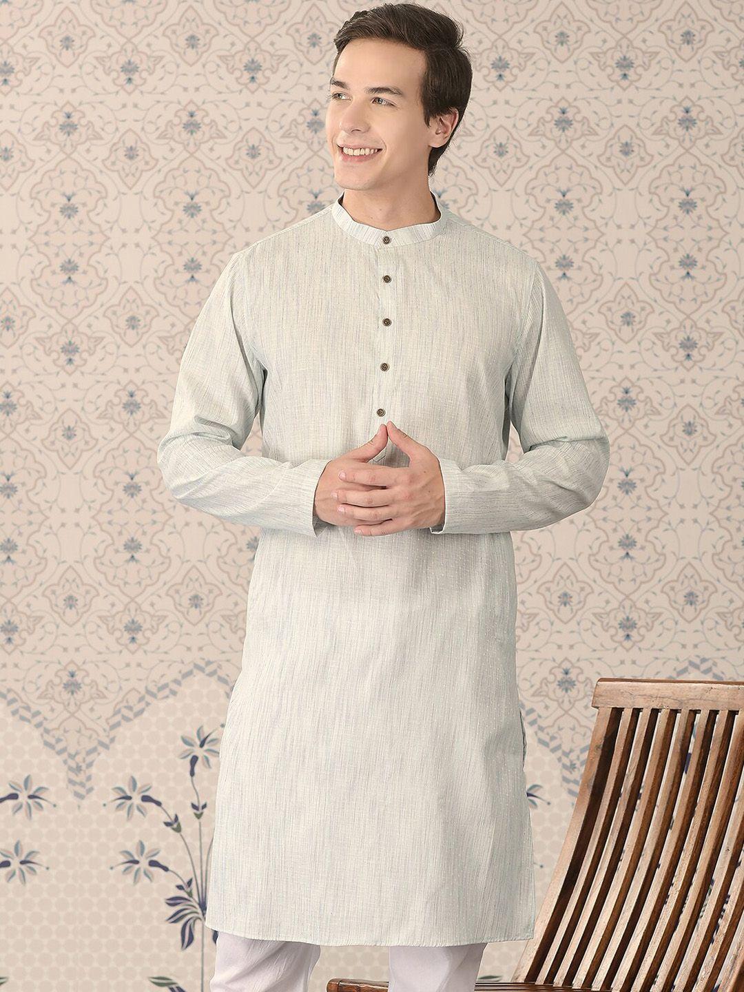 ode by house of pataudi sea green & white band collar kurta with churidar