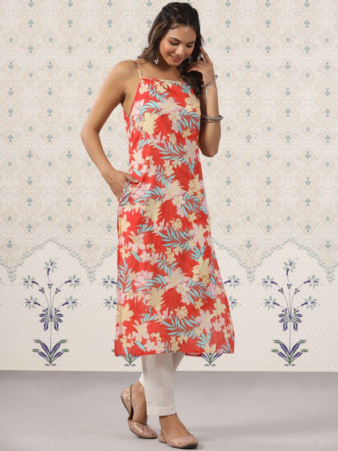 ode by house of pataudi shoulder strap floral printed pure cotton kurta with trousers