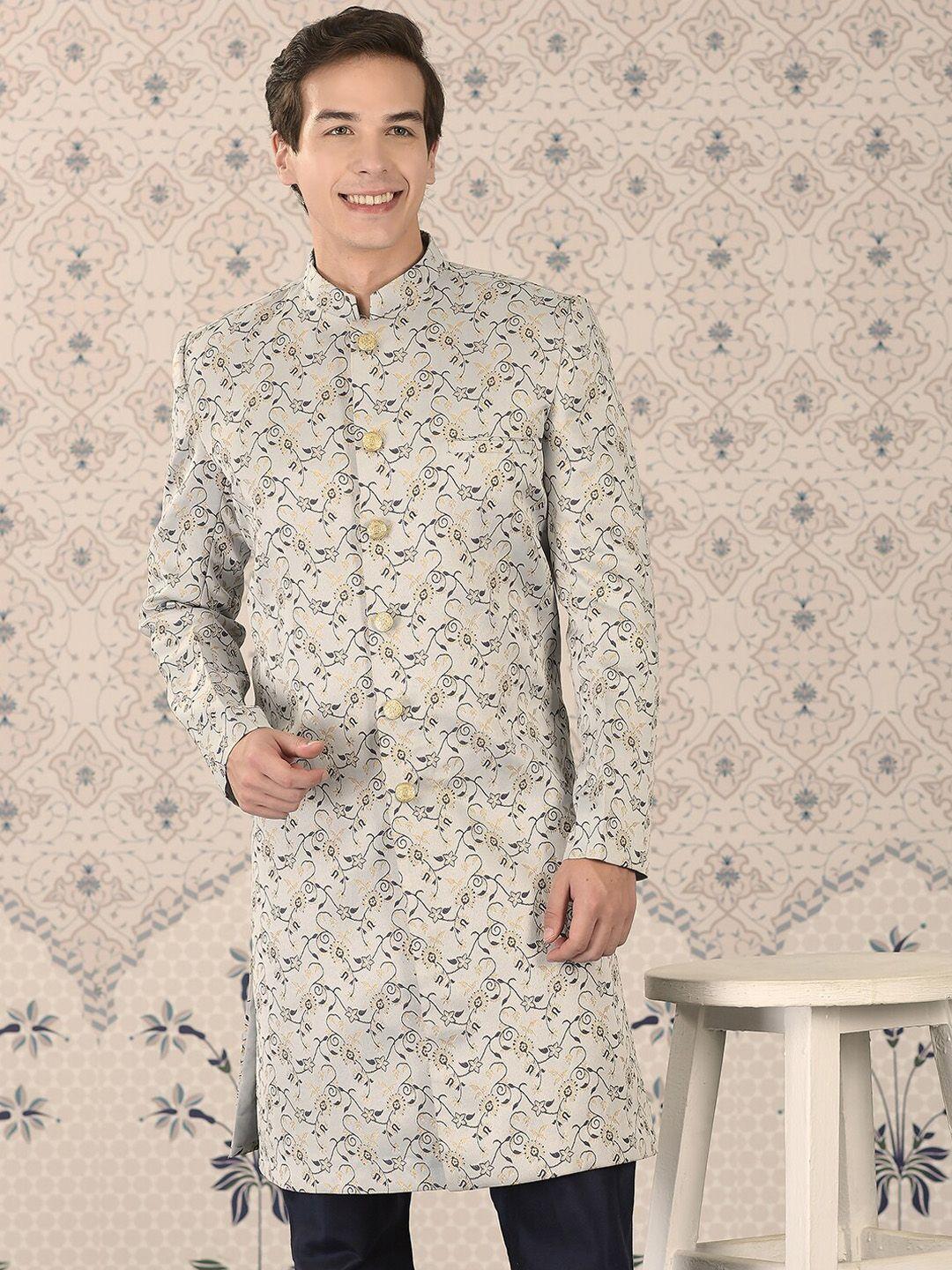 ode by house of pataudi silver woven-designed sherwani