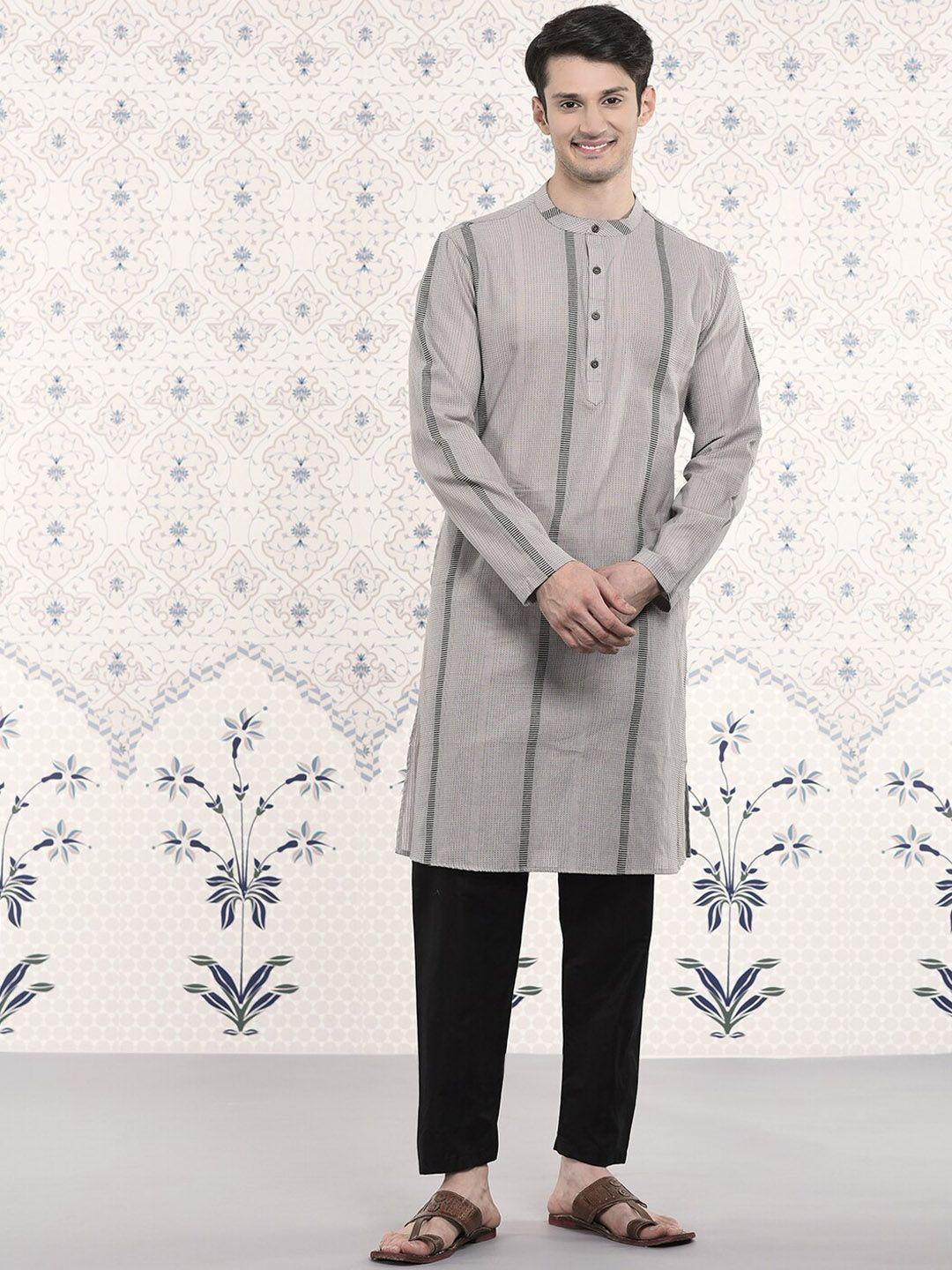 ode by house of pataudi striped mandarin collar jacquard kurta with pyjamas