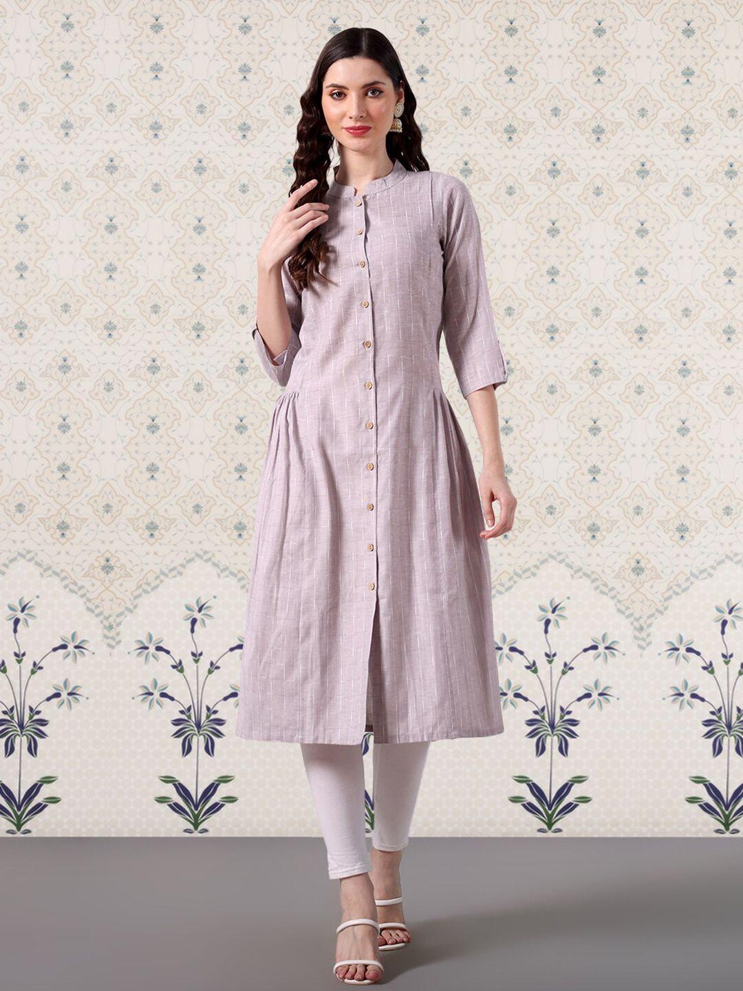 ode by house of pataudi striped mandarin collar pleated a-line kurta