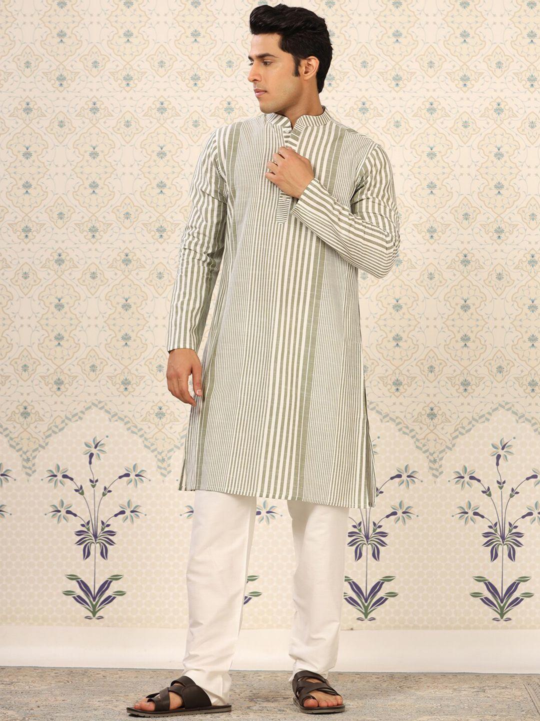 ode by house of pataudi striped regular pure cotton kurta with pyjamas