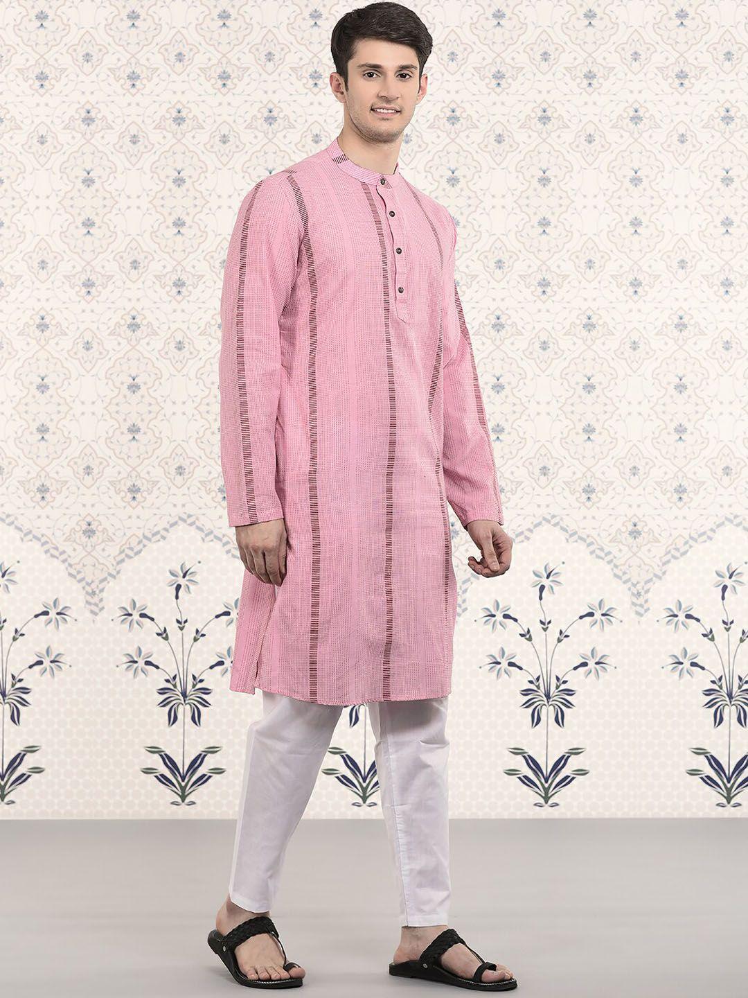 ode by house of pataudi striped thread work regular kurta with pyjamas