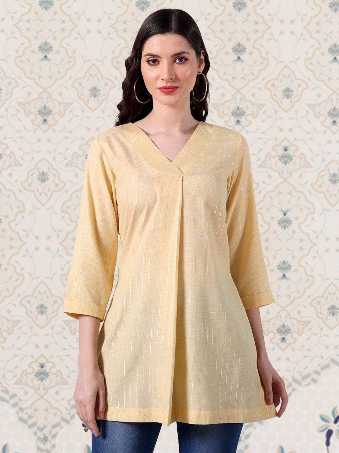 ode by house of pataudi striped v neck a-line kurti