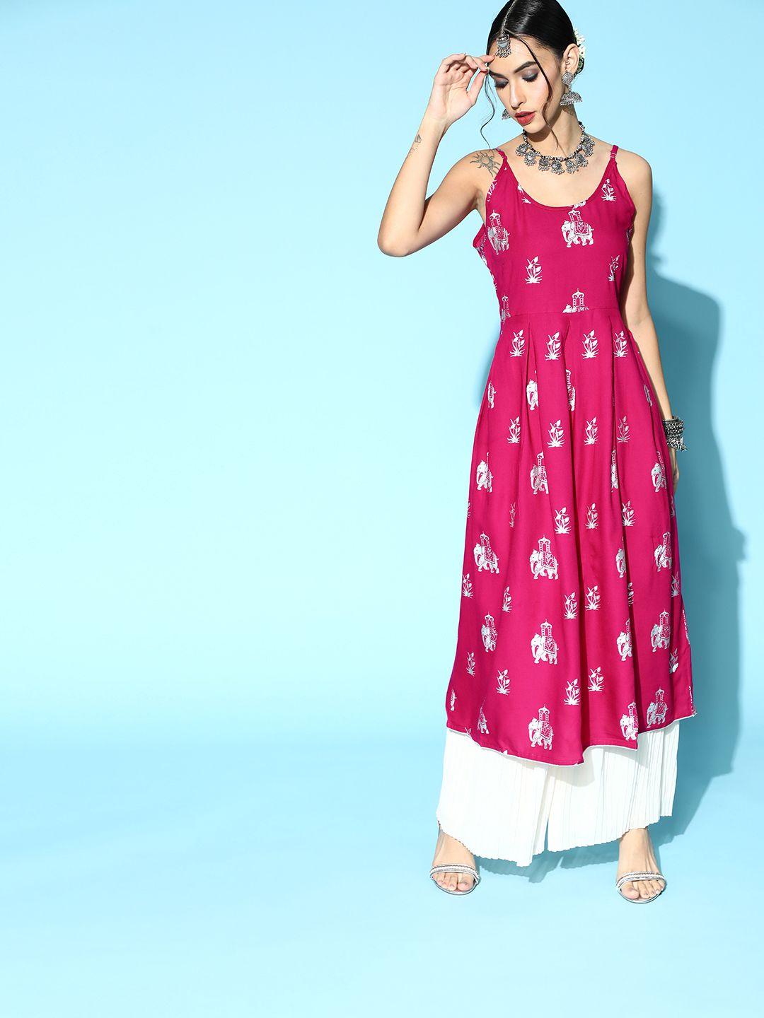 ode by house of pataudi stunning magenta fit & flare kurta