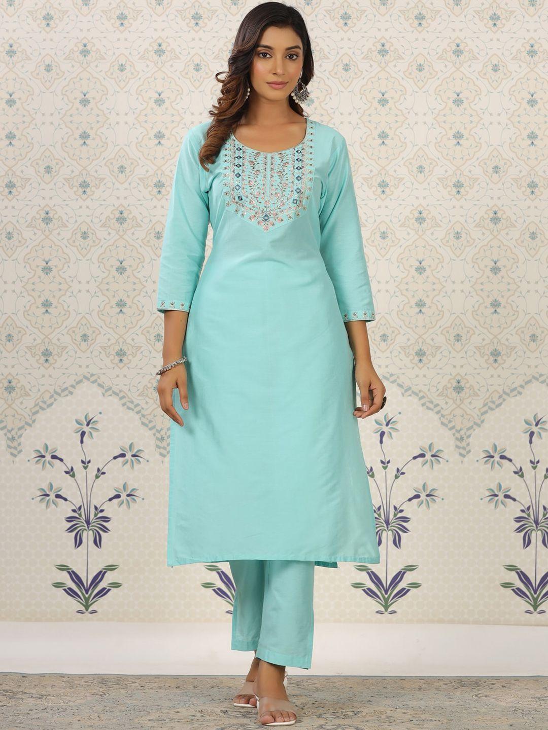 ode by house of pataudi thread work kurta with trousers