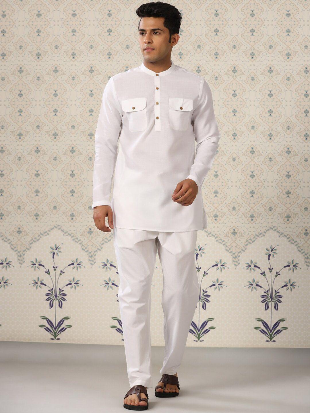 ode by house of pataudi white pathani short kurta