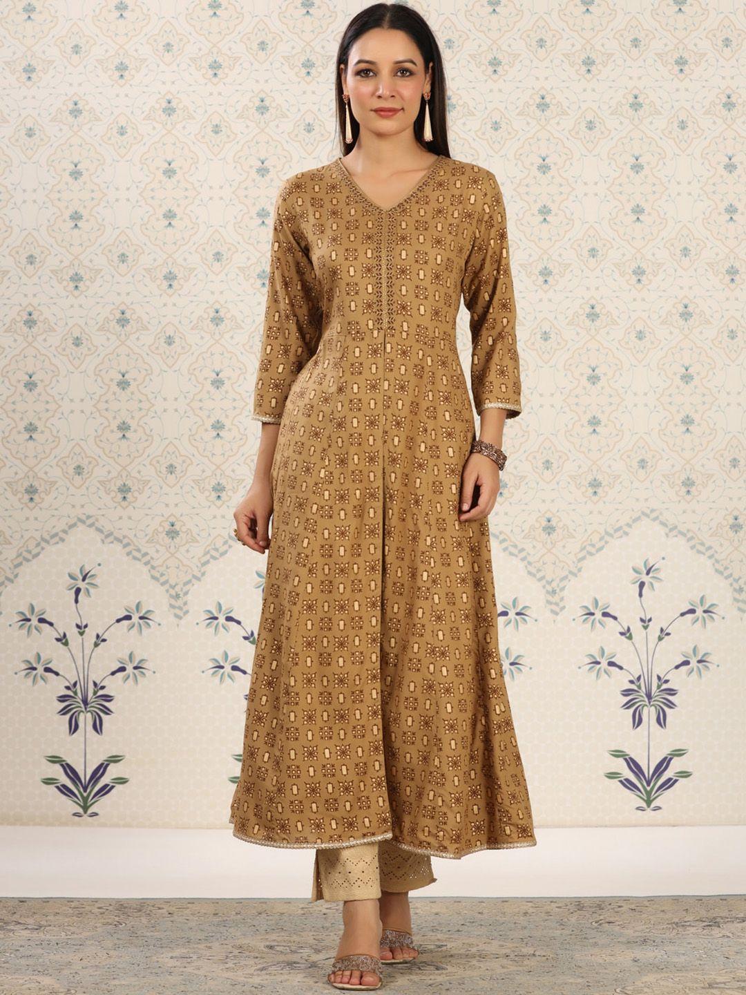 ode by house of pataudi women brown ethnic motifs printed kurta