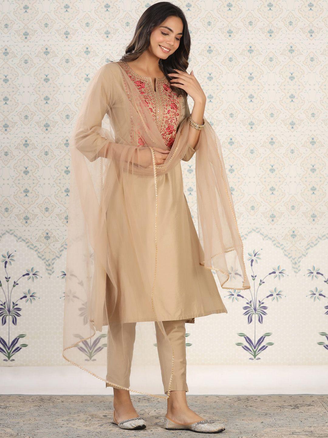 ode by house of pataudi women cream-coloured net