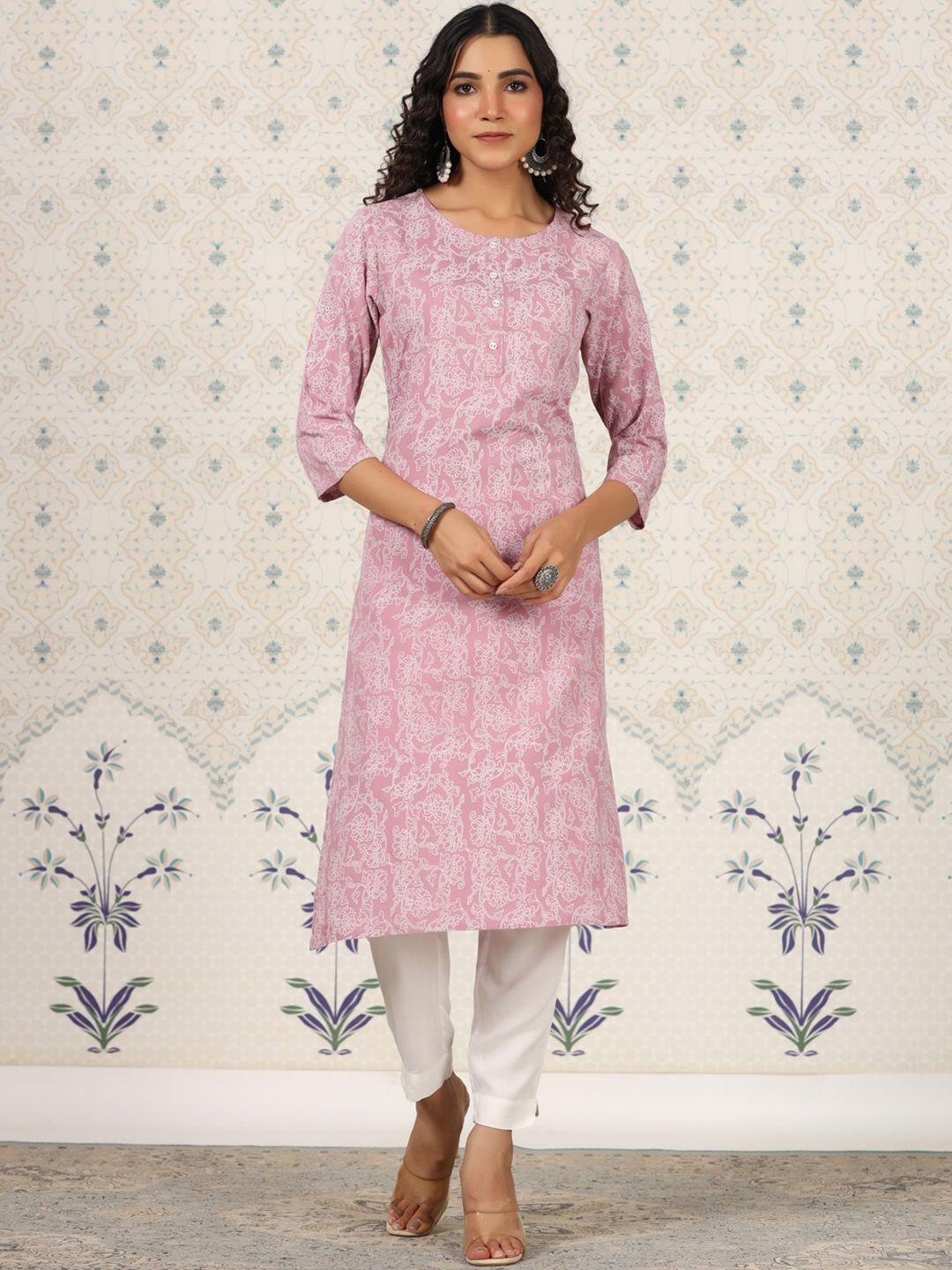 ode by house of pataudi women lavender floral flared sleeves thread work kurta