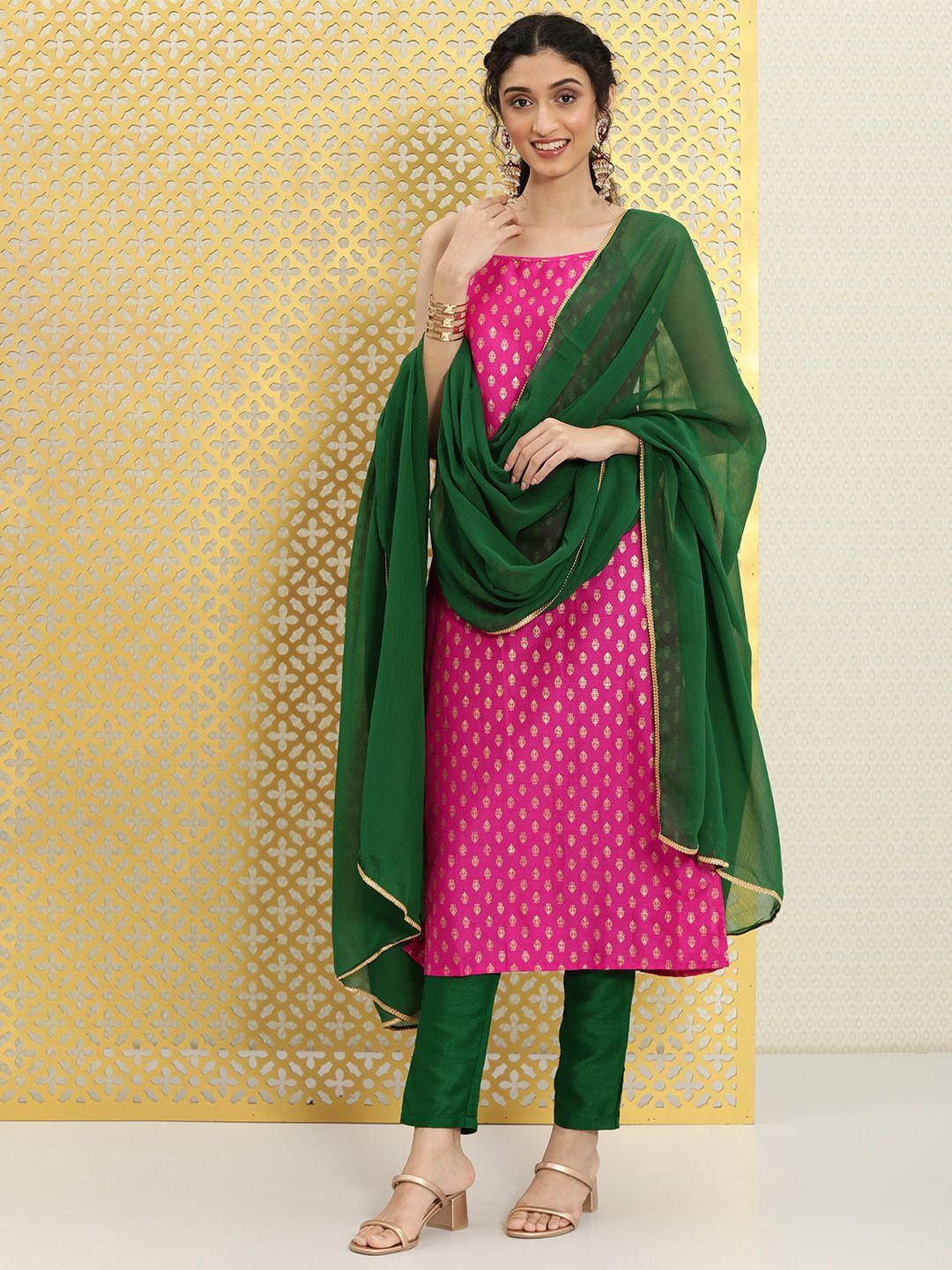 ode by house of pataudi women magenta pink printed jashn kurta with trousers & dupatta