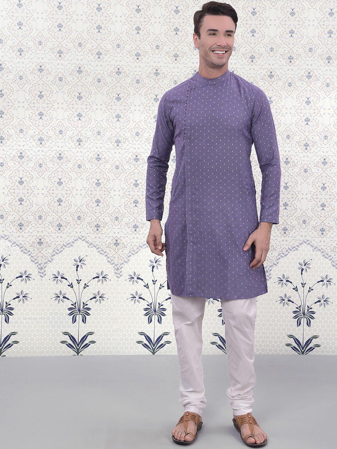 ode by house of pataudi woven design band collar regular kurta with churidar