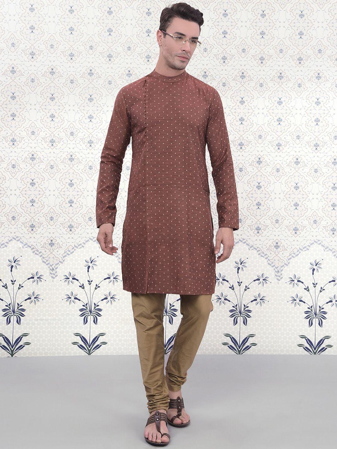 ode by house of pataudi woven design band collar regular kurta with churidar