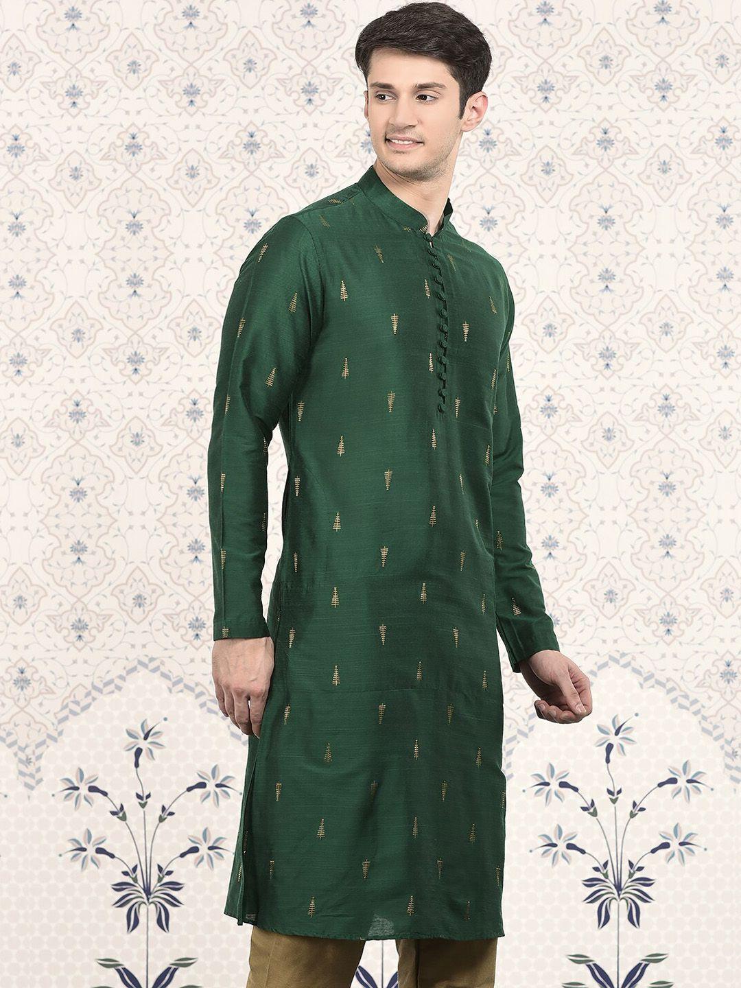 ode by house of pataudi woven design mandarin collar jacquard kurta