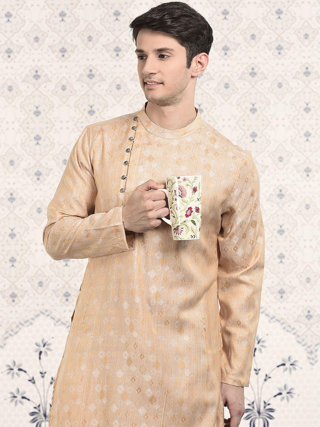 ode by house of pataudi woven design mandarin collar kurta