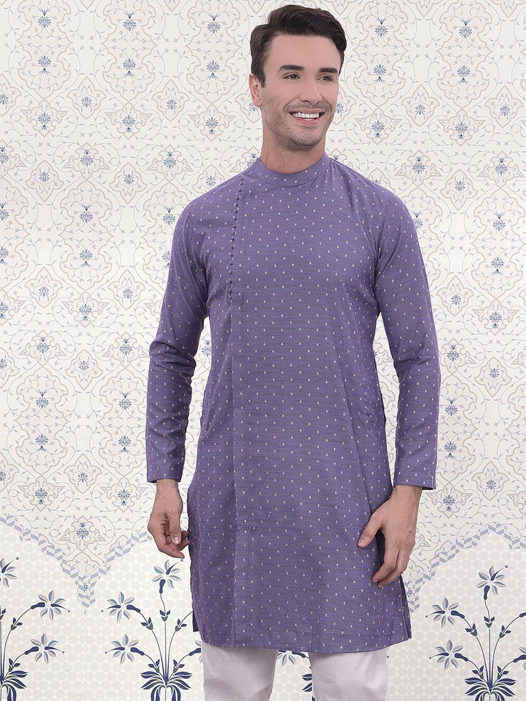 ode by house of pataudi woven design mandarin collar long sleeves jacquard kurta