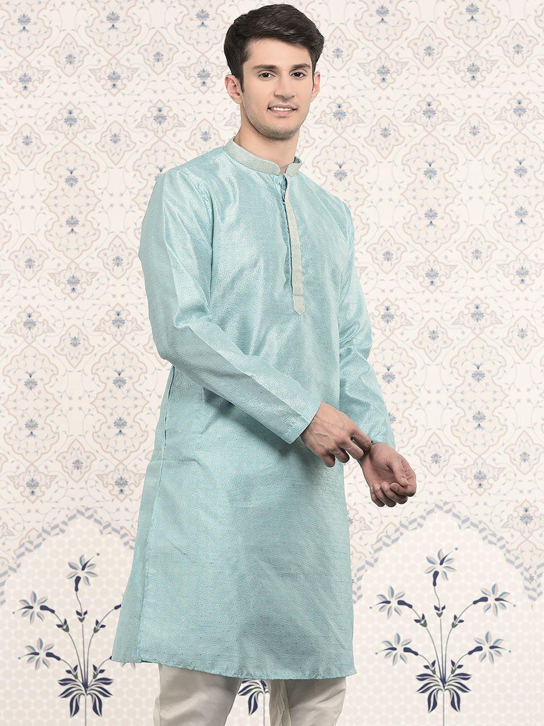 ode by house of pataudi woven design mandarin collar thread work jacquard kurta