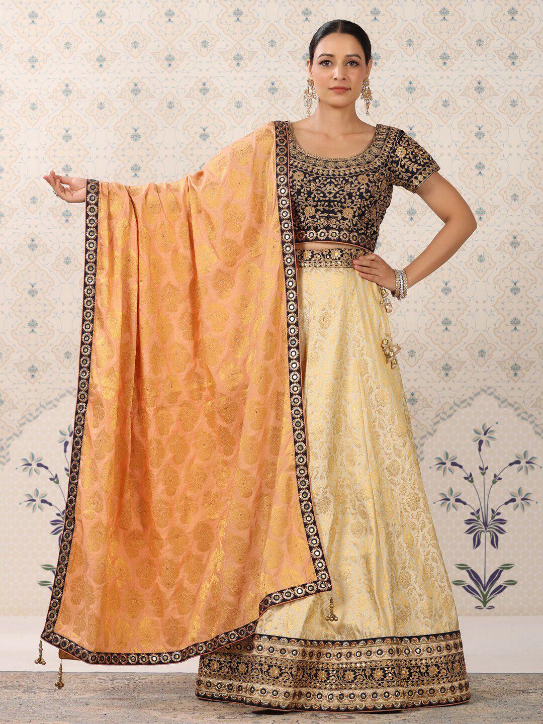 ode by house of pataudi woven design semi-stitched lehenga & unstitched blouse & dupatta