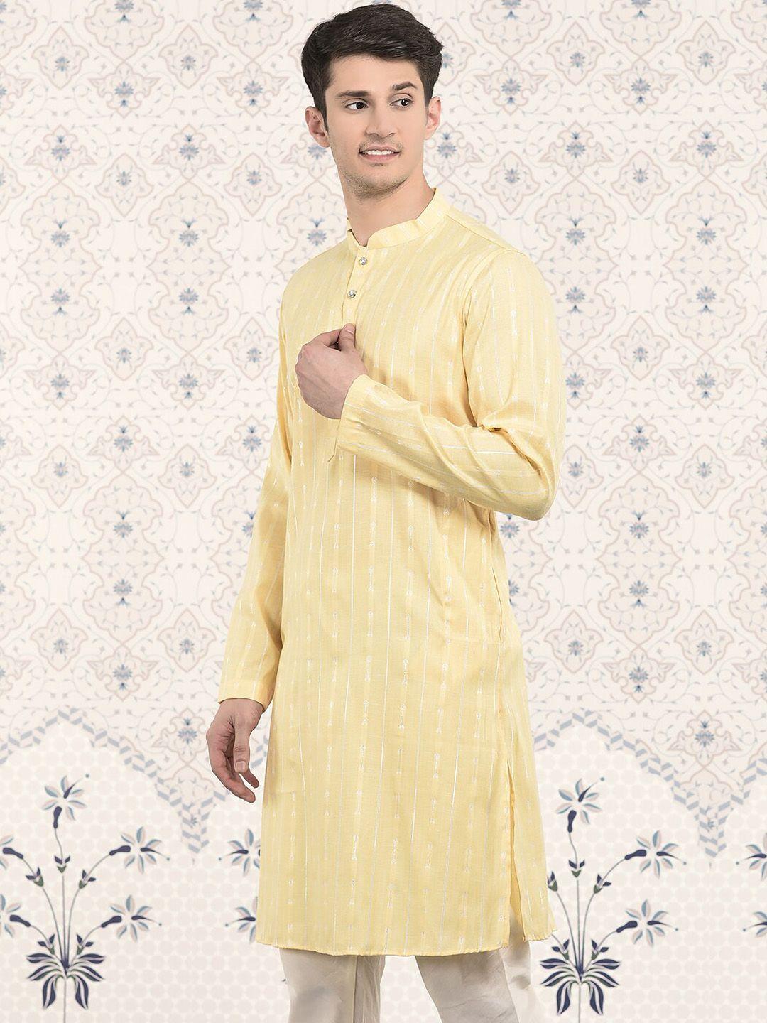 ode by house of pataudi yellow striped woven design jacquard straight kurta