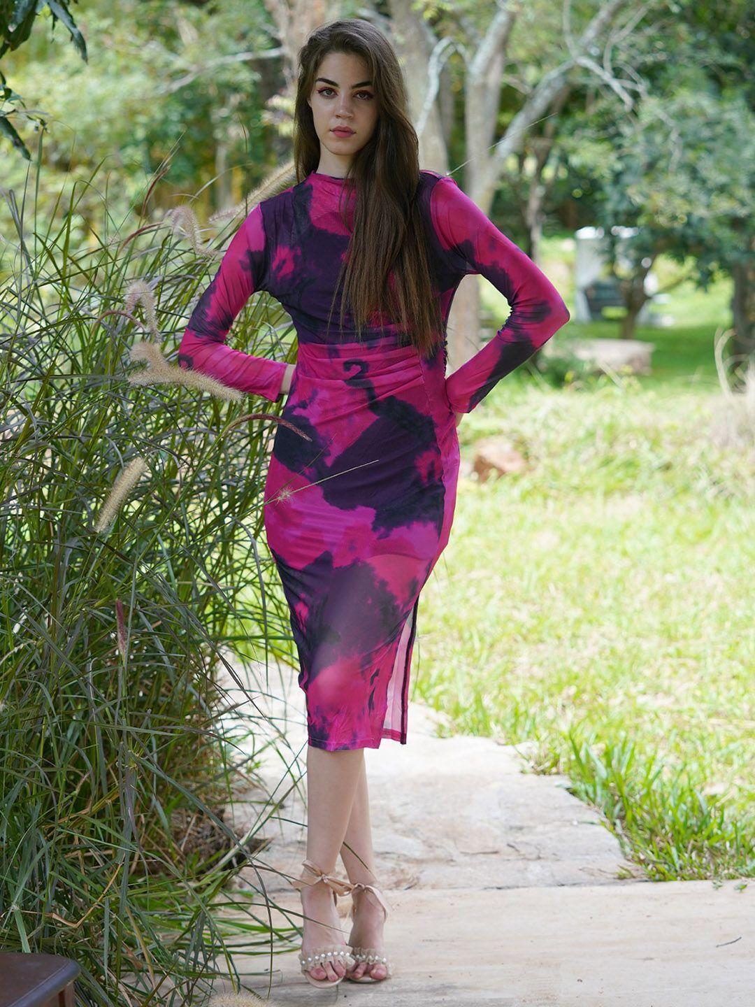 odette abstract printed sheer sheath midi dress