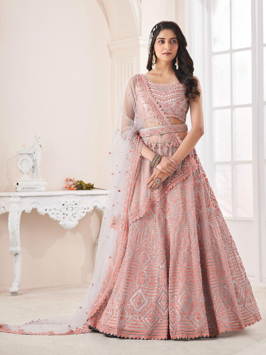 odette embellished beads and stones semi-stitched lehenga & unstitched blouse with dupatta