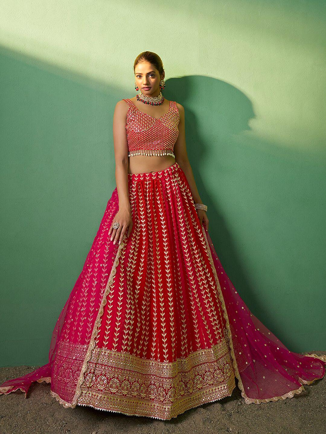 odette embellished sequined semi-stitched lehenga & unstitched blouse with dupatta