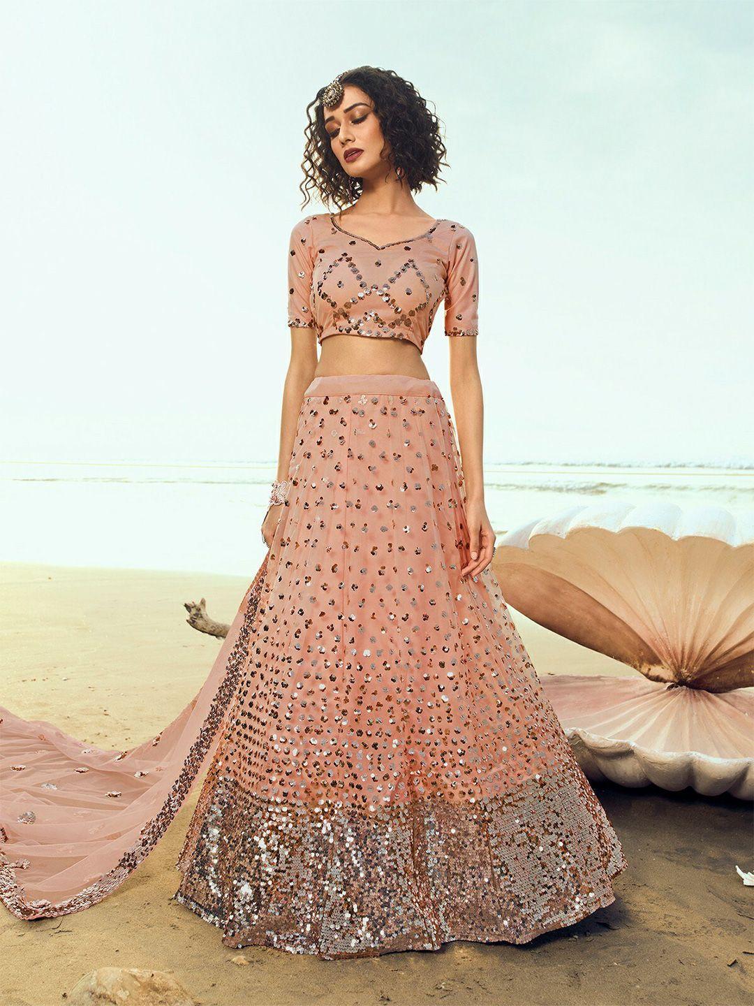 odette embellished sequinned semi-stitched lehenga & unstitched blouse with dupatta