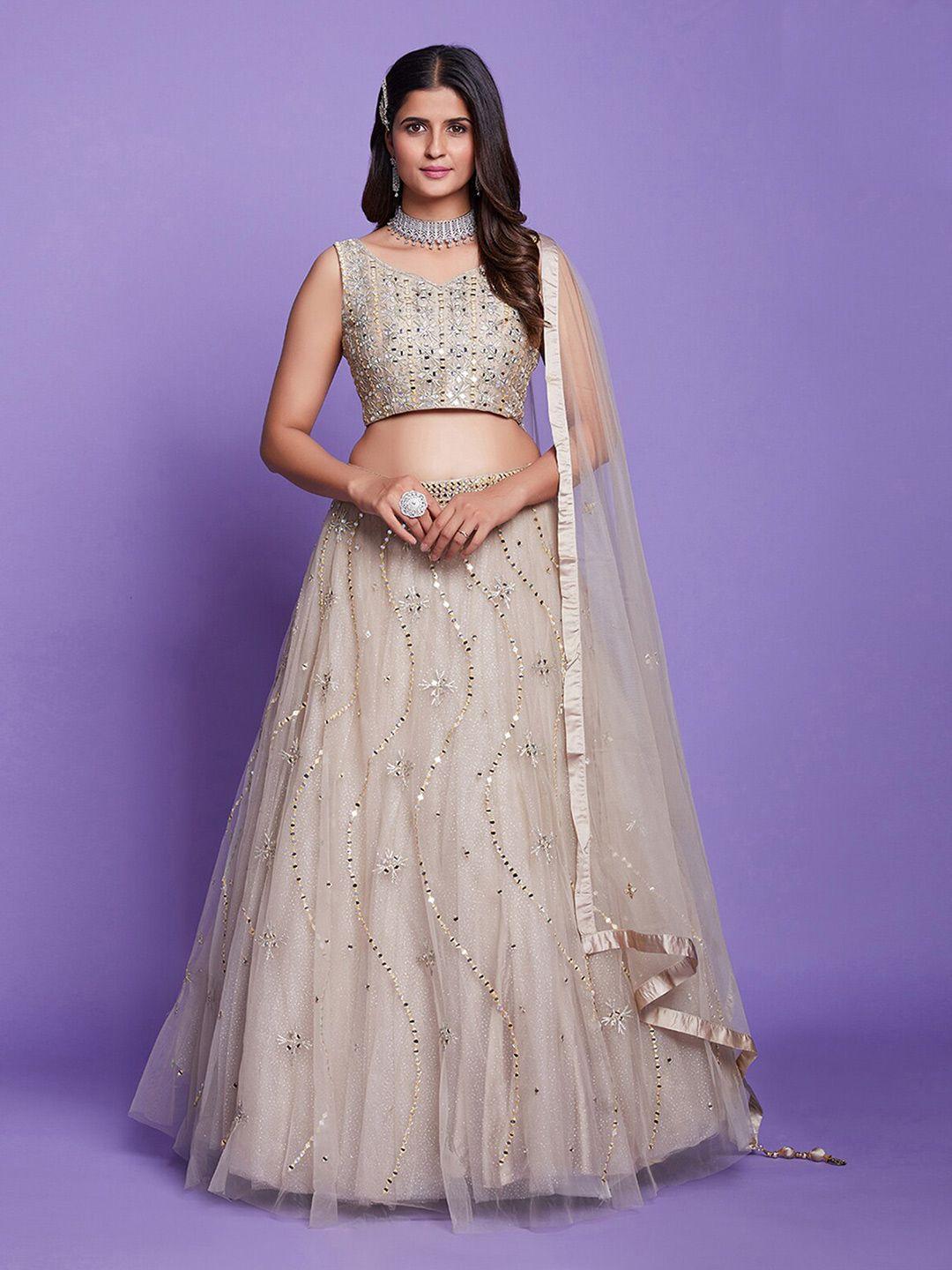 odette embroidered mirror work ready to wear lehenga & blouse with dupatta