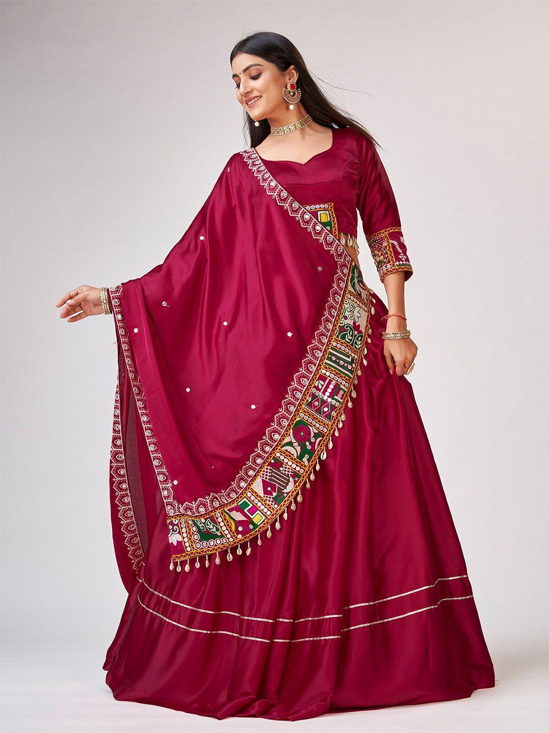 odette embroidered semi-stitched lehenga & unstitched blouse with dupatta