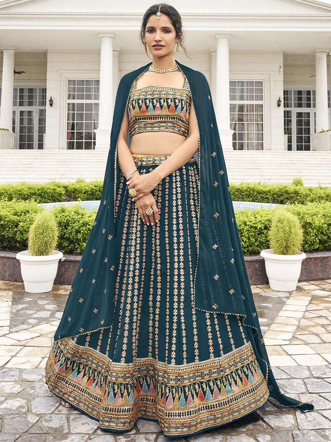odette embroidered sequinned semi-stitched georgette lehenga choli with dupatta