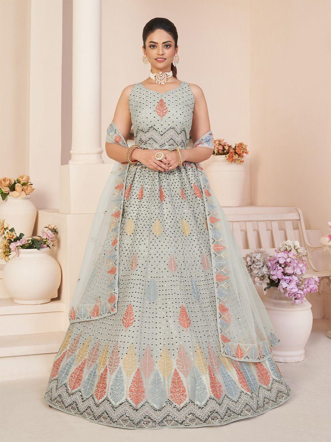 odette embroidered sequinned semi-stitched lehenga & unstitched blouse with dupatta