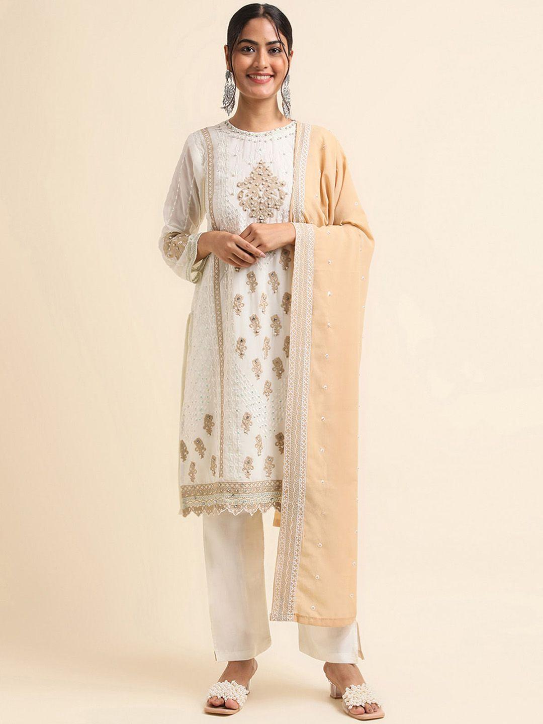 odette ethnic motifs embroidered beads & stones kurta with trousers & dupatta